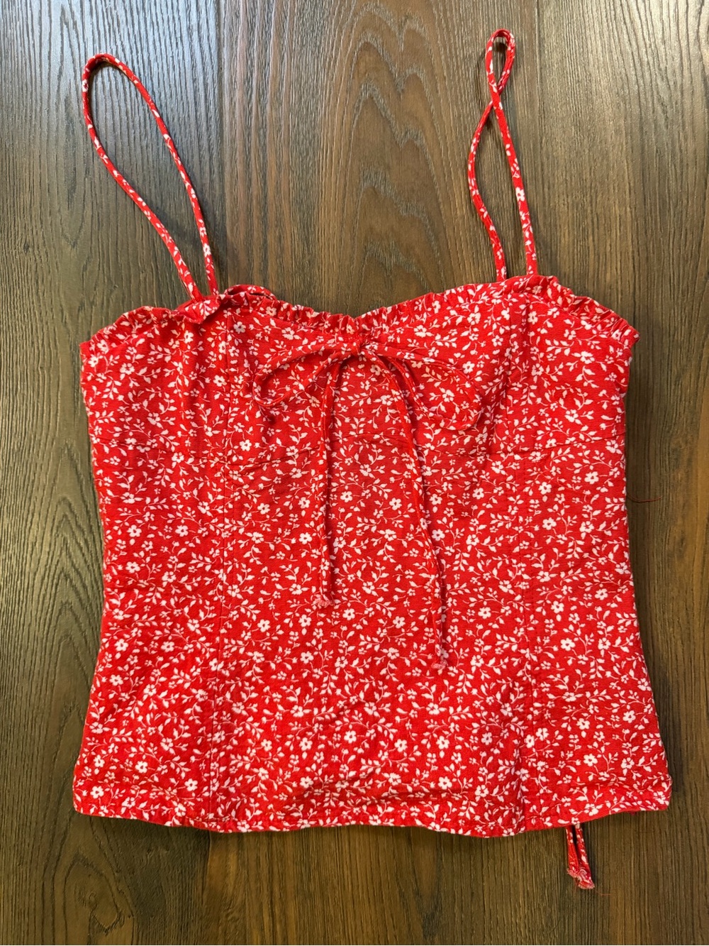 Zara Red Floral Tie-Front Spaghetti Strap Women's Top